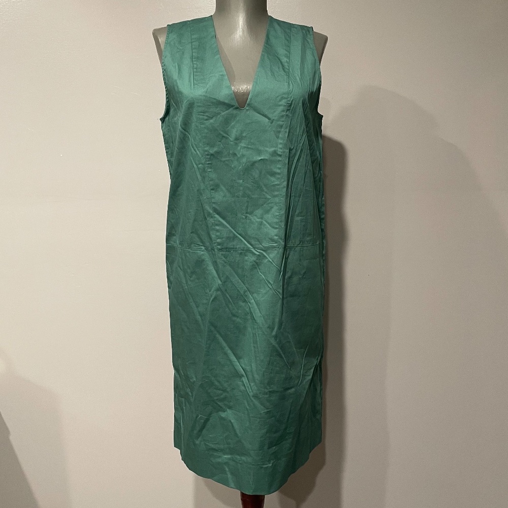 Everlane The Clean Cotton V-Neck Green Shift Dress